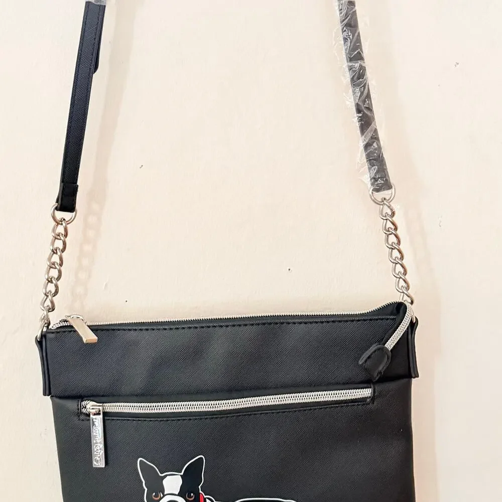 Marc Tetro Boston Terrier Crossbody Purse Vegan Leather Chain Preppy Dog Mom